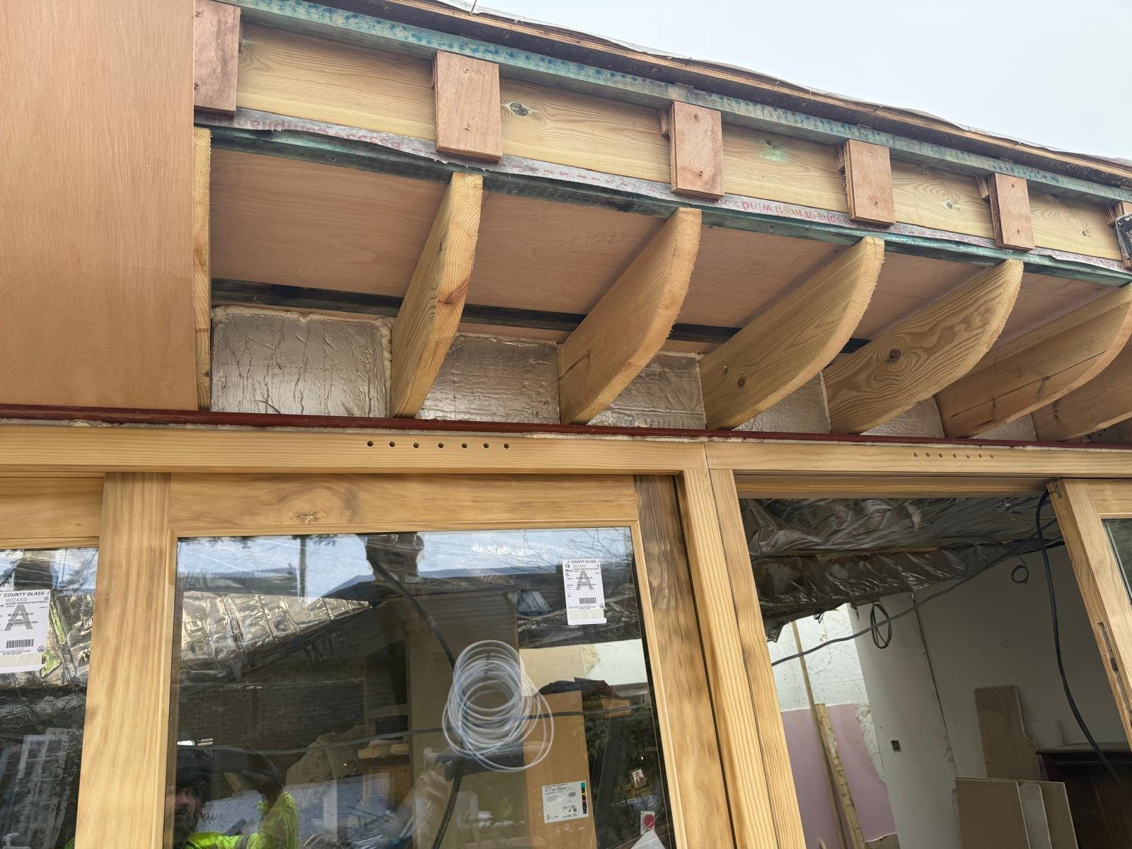 Exposed timber rafters on new extension