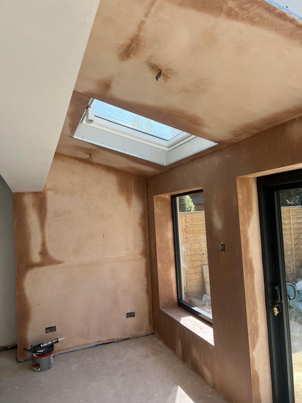 Freshly plastered interior with skylight