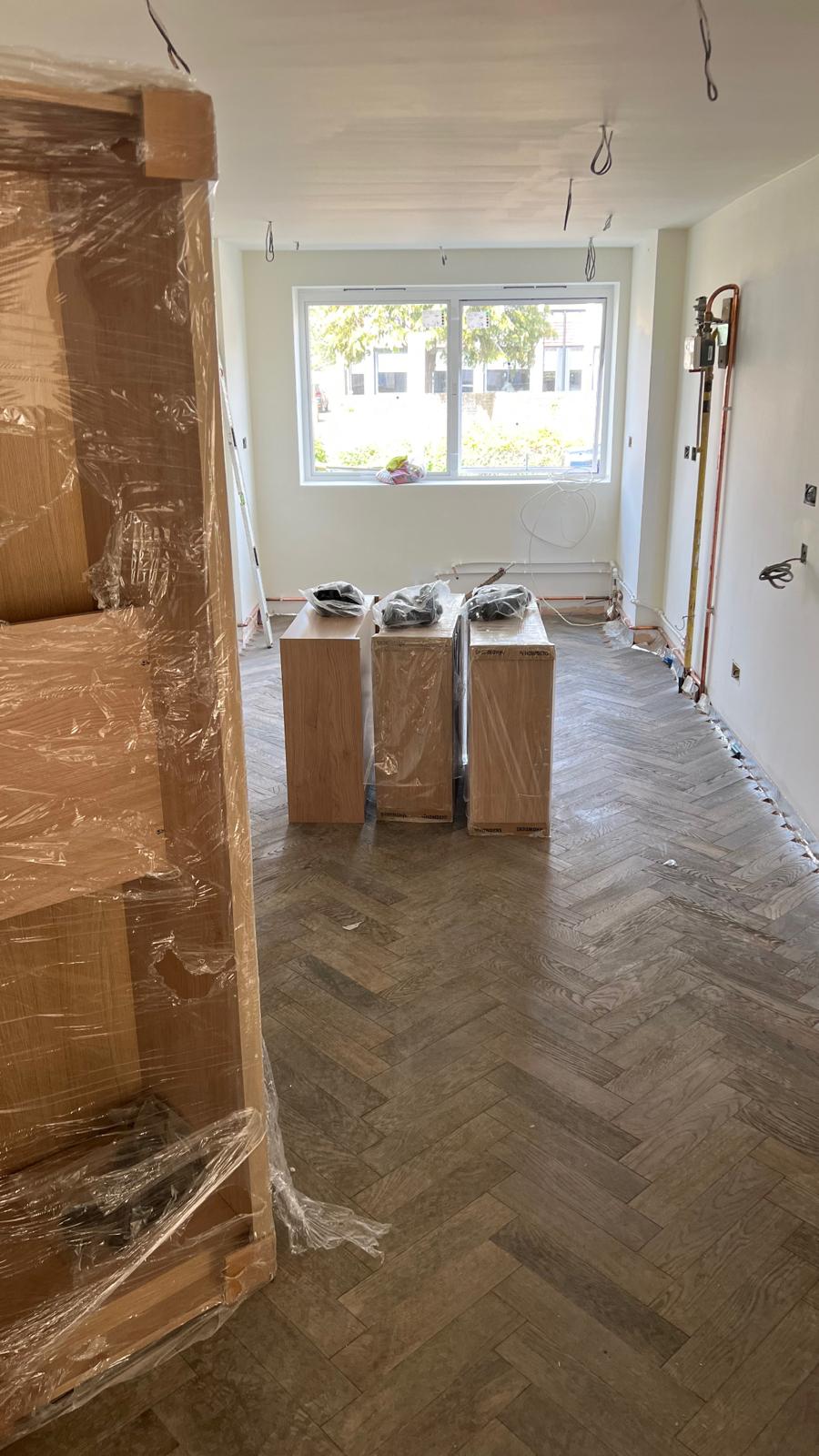Room stripped back, ready for first fix.