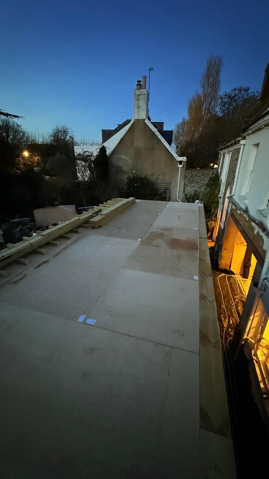Finished extension at twilight.